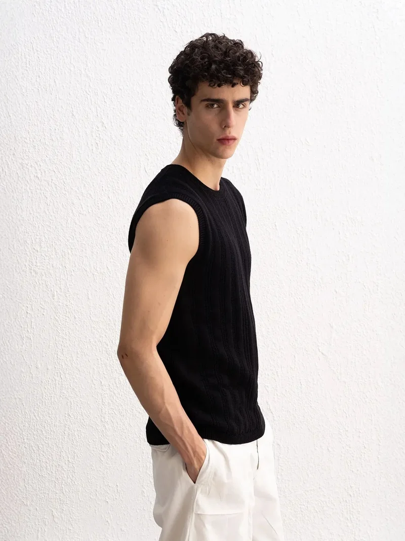 جيستو GIESTO Ribbed Crew Neck Sleeveless T-Shirt